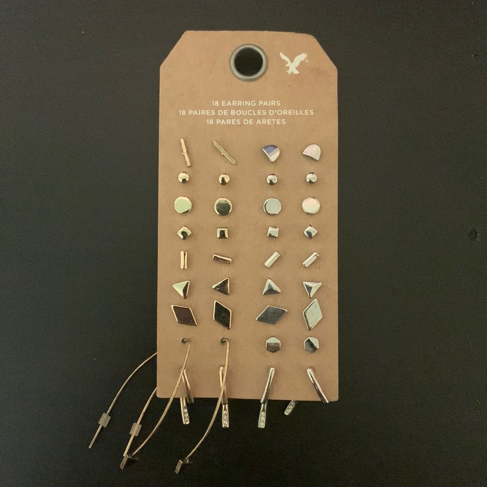 American Eagle Set of 18 Gold and Silver Stud and Dangle Earrings